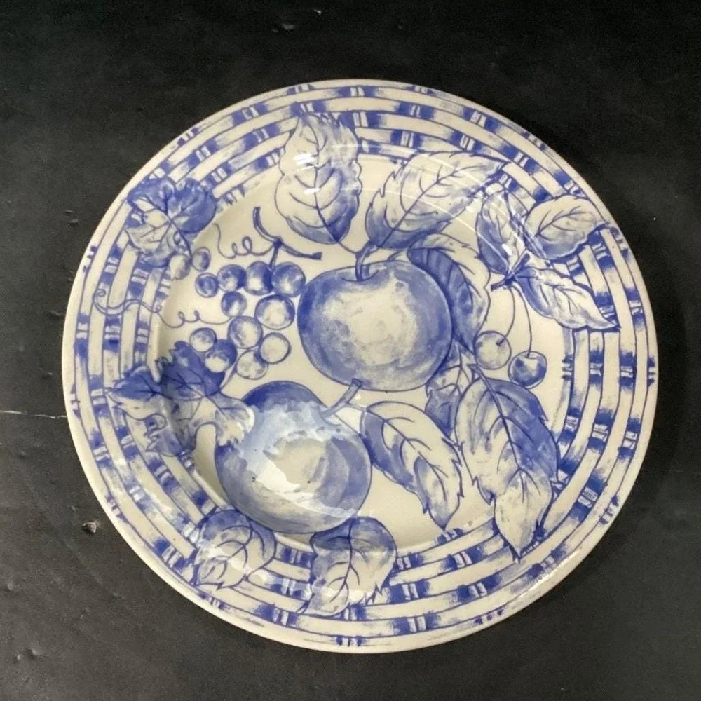 Pier 1 Imports Fruit Themed Dinner Plates, Set of 2, Vtg Hand Painted Dinnerware
